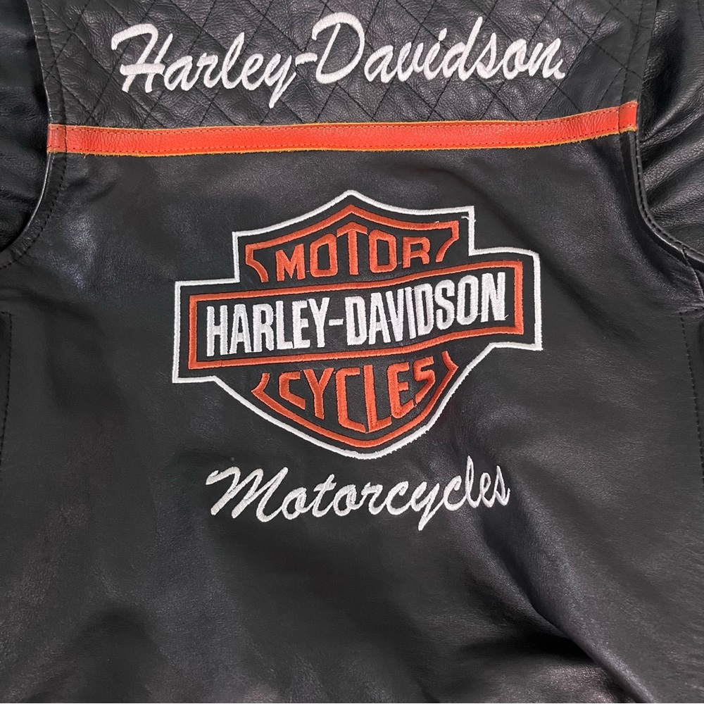Harley-Davidson Black Leather Jacket with Orange Accents - Picture 15 of 16